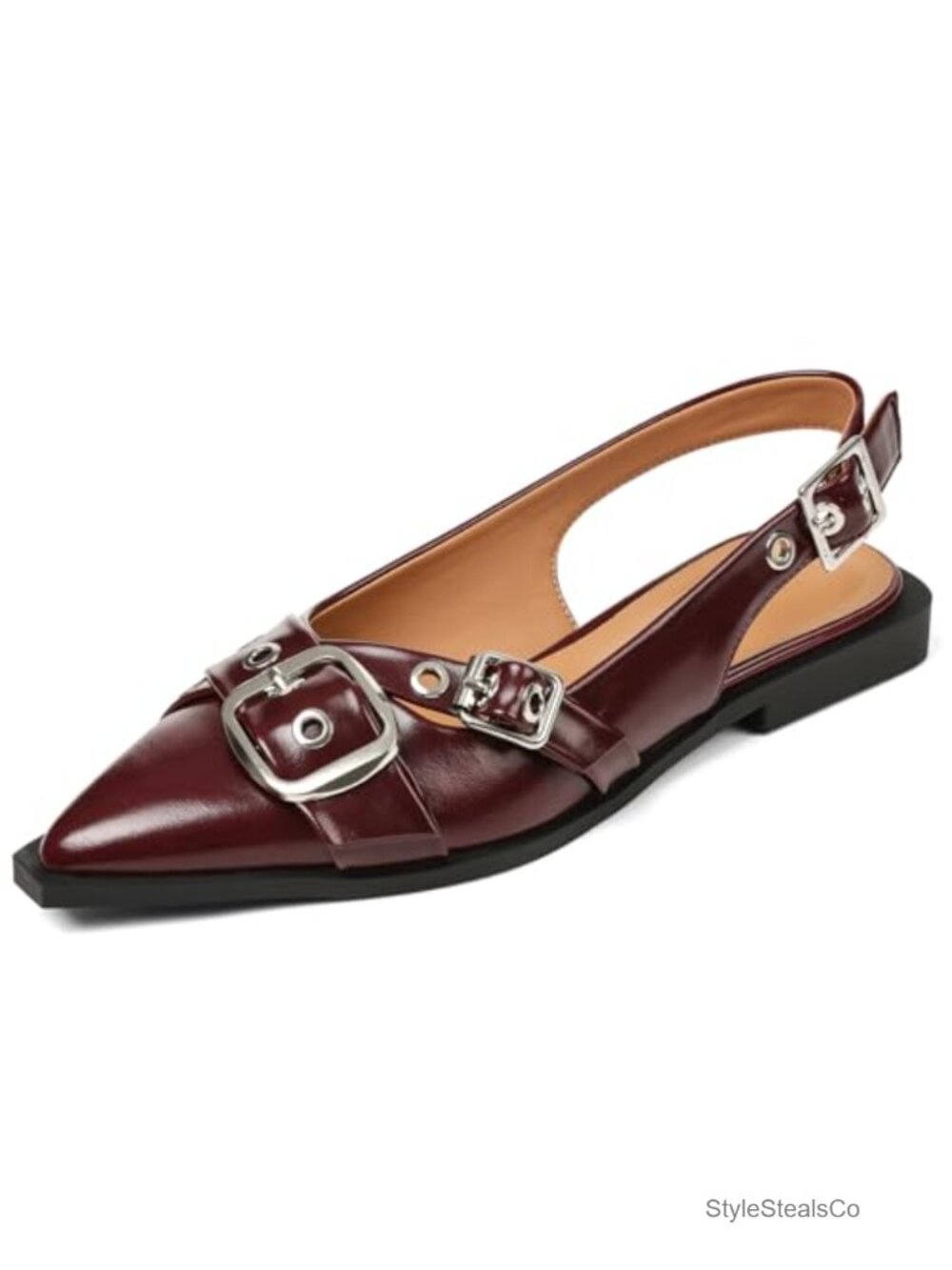 Patent Leather Slingback Flats Pointed Toe Low Heel Buckle Dress Work